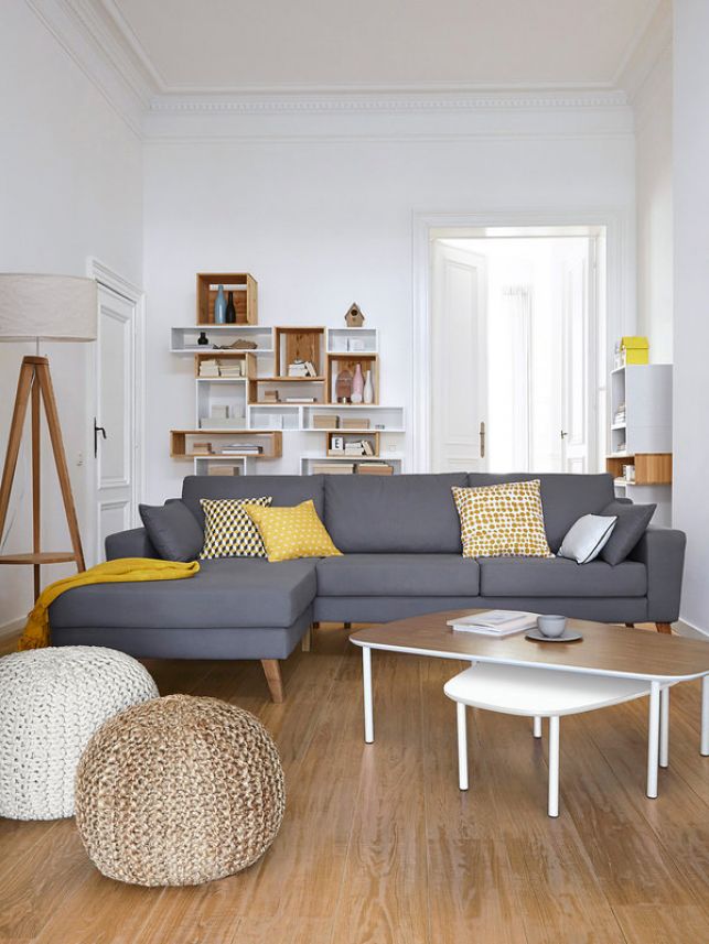 yellow and grey interior design Living room. grey interior design with