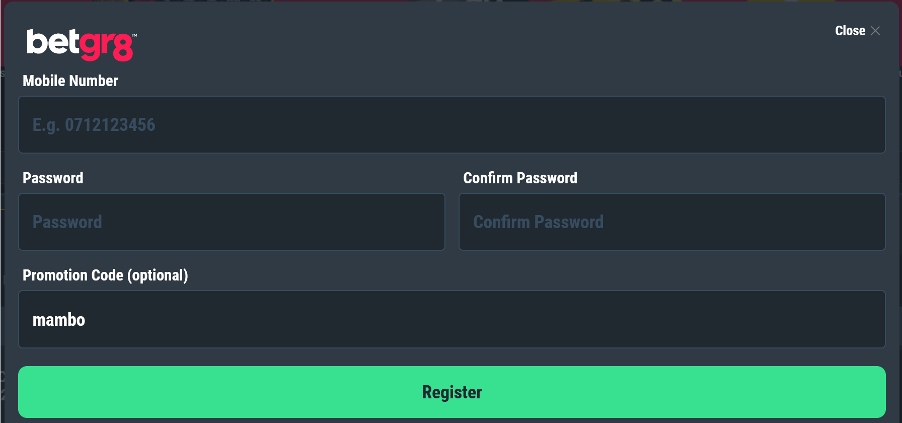Betgr8 Bonus (KES 1,000) — App, Login, Sign Up, Promo Code