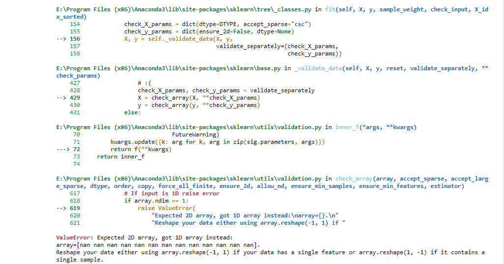 خطای Expected 2D array, got 1D array instead