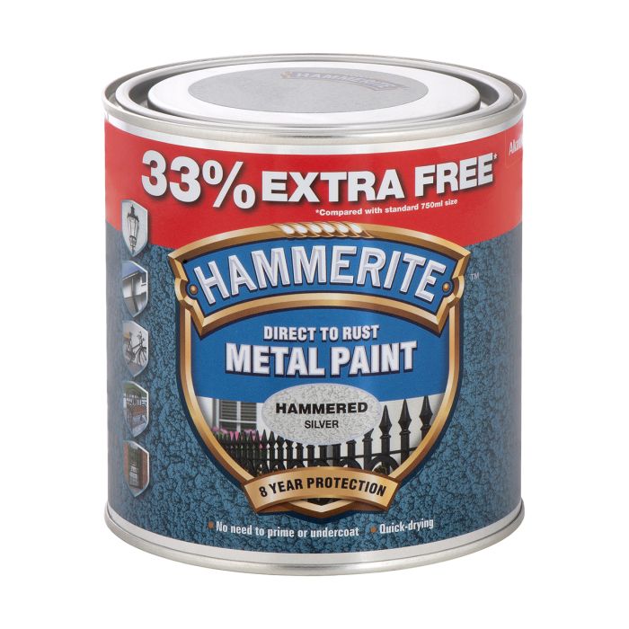 Topline Doyles.1l Hammerite Metal Paint Hammered Silver 33 Free
