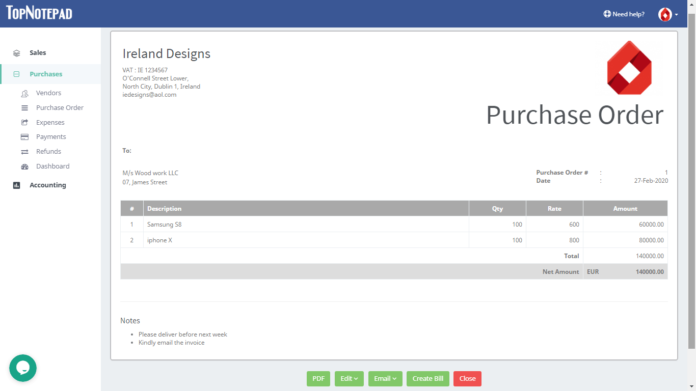 Ireland Purchase Form Purchase Order Template Ireland