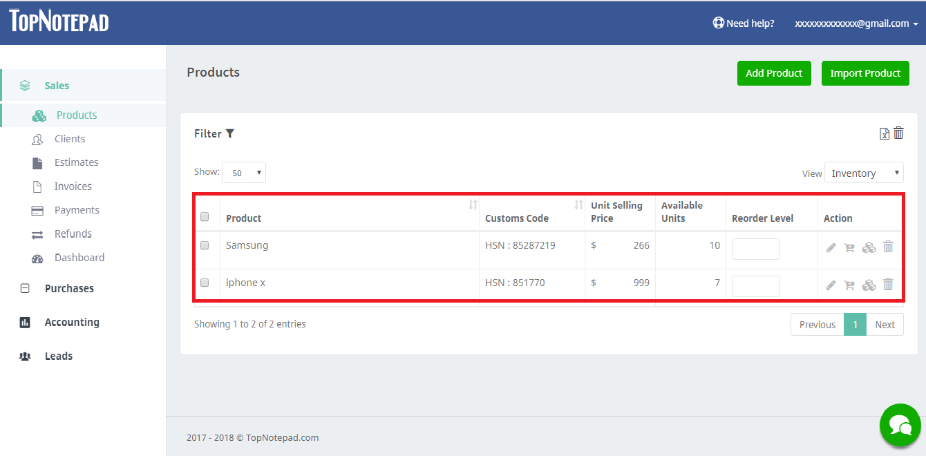 Steps to view product reports