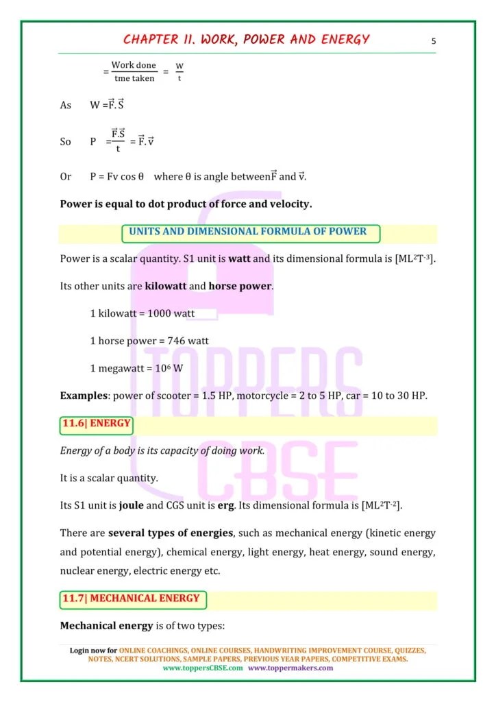 CBSE Class 9 Science Notes Chapter 11 Work and Energy Toppers CBSE
