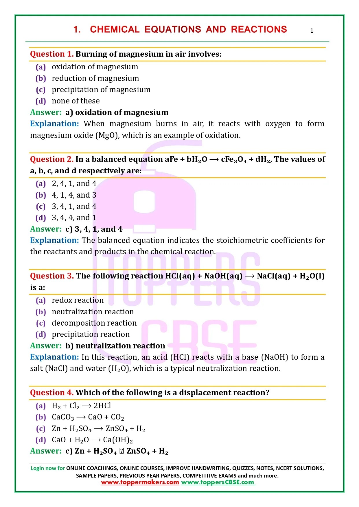 Class 10 Science MCQs ToppersCBSE