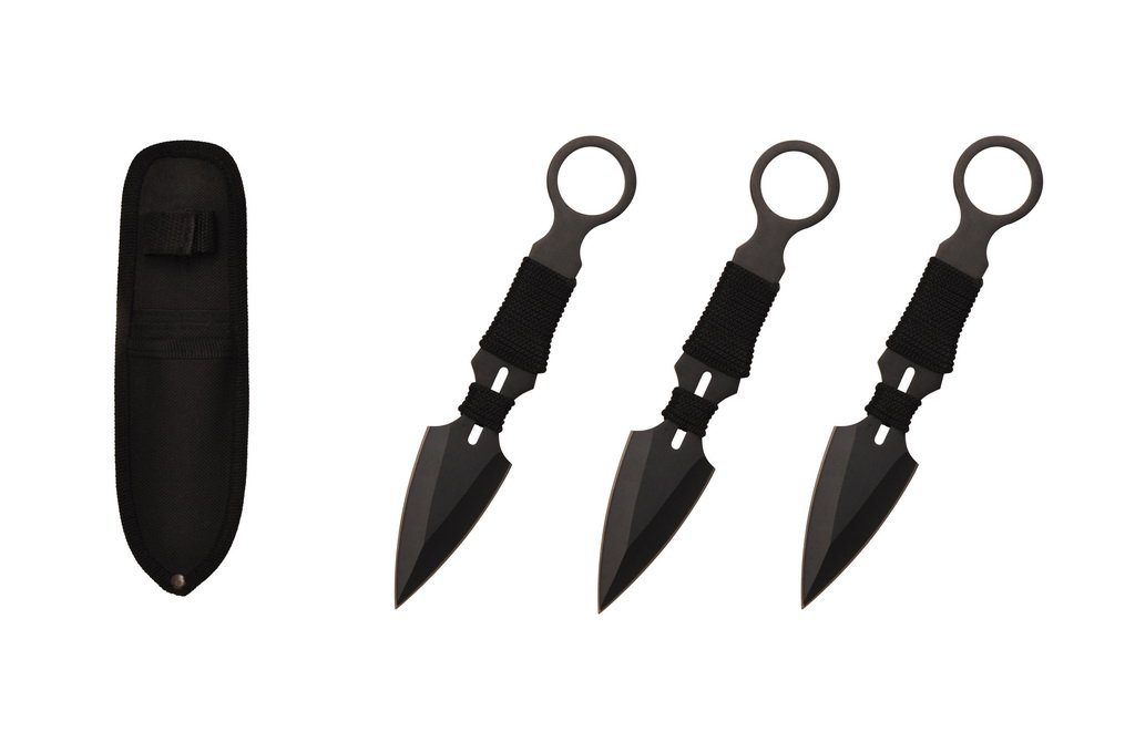 TOP QUEST 6.5" Throwing Knife with Sheath 3PC SET BLACK