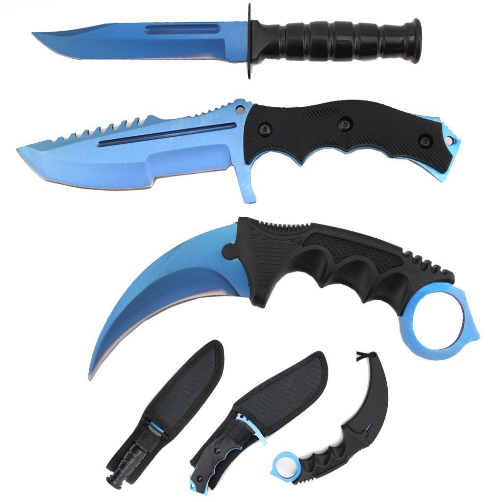 TOP QUEST 3pc Tactical Knife Set Blue