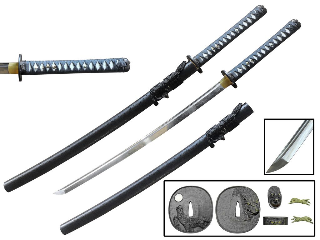 TOP QUEST 40 1/2" T10 Carbon Steel Hand Samurai Sword Howling Wolf