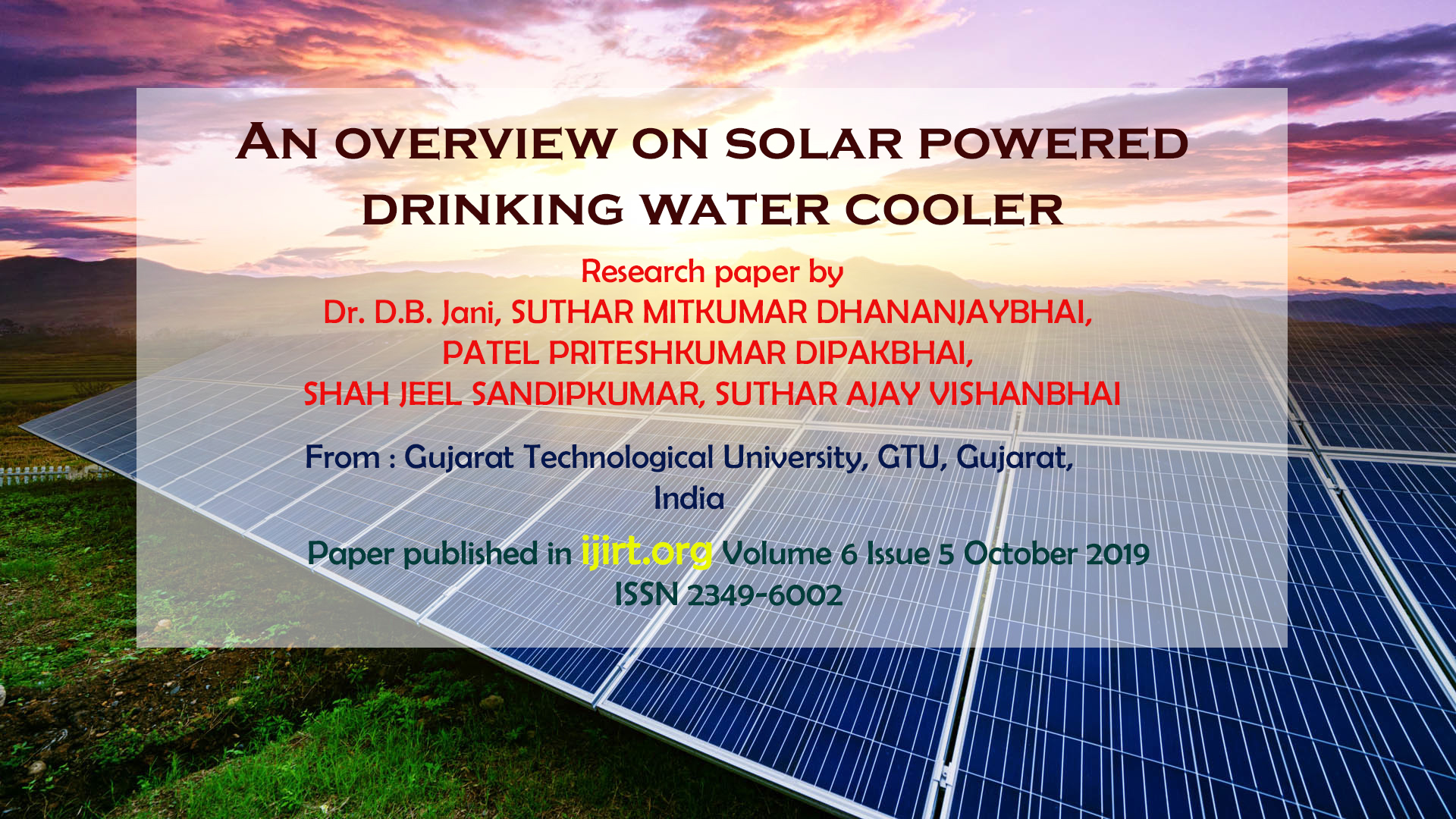 An overview on solar powered drinking water cooler a research paper