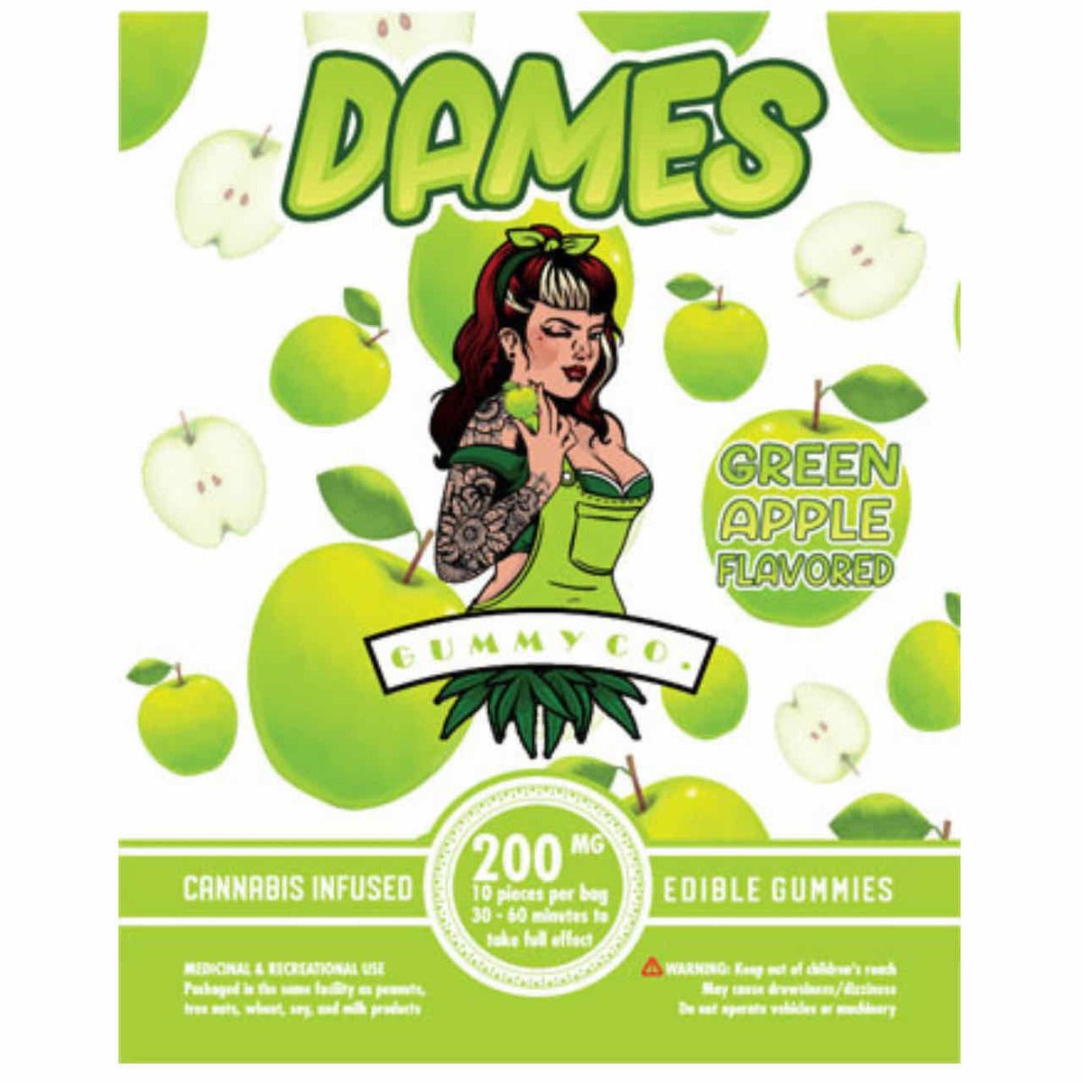 Dames Gummies Sour Green Apple 200mg THC Top Shelf Express