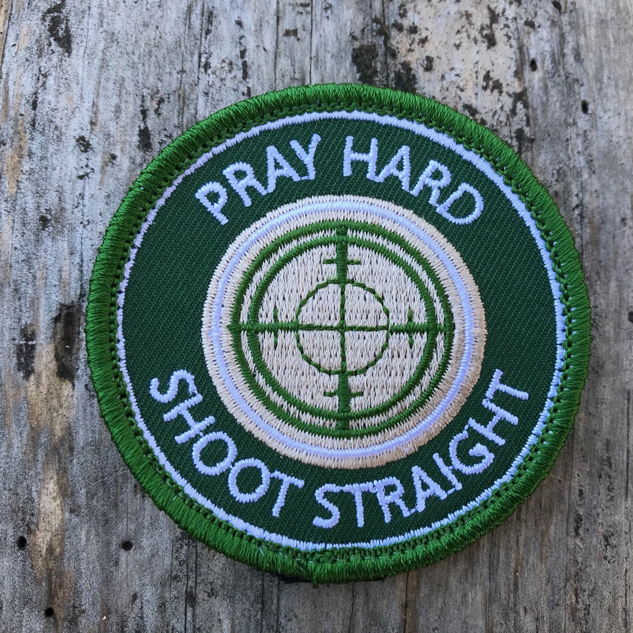 “Pray Hard, Shoot Straight” Velcro Morale Patch Top Shot Dustin