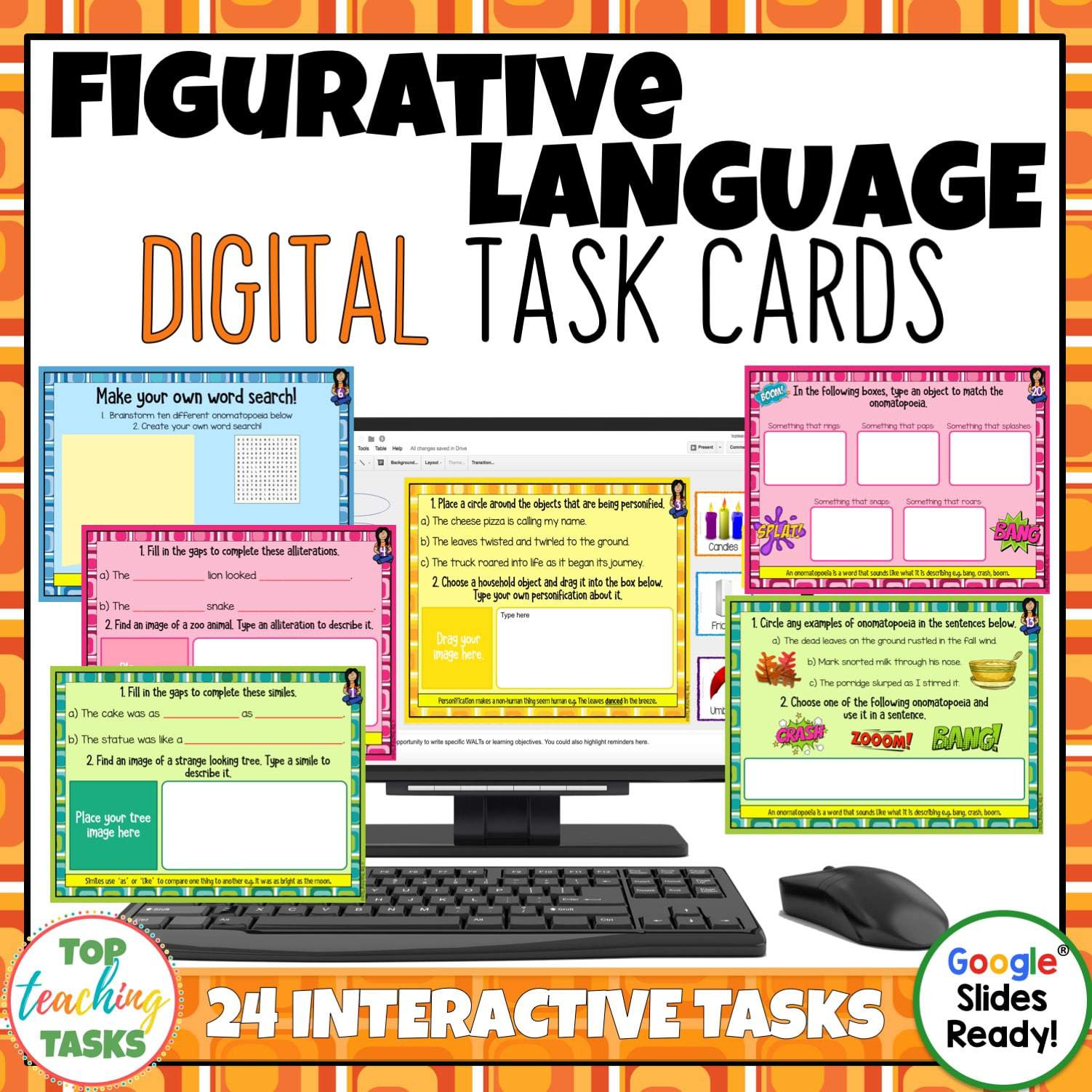 Figurative Language Digital Task Cards Paperless Google Drive® Resource