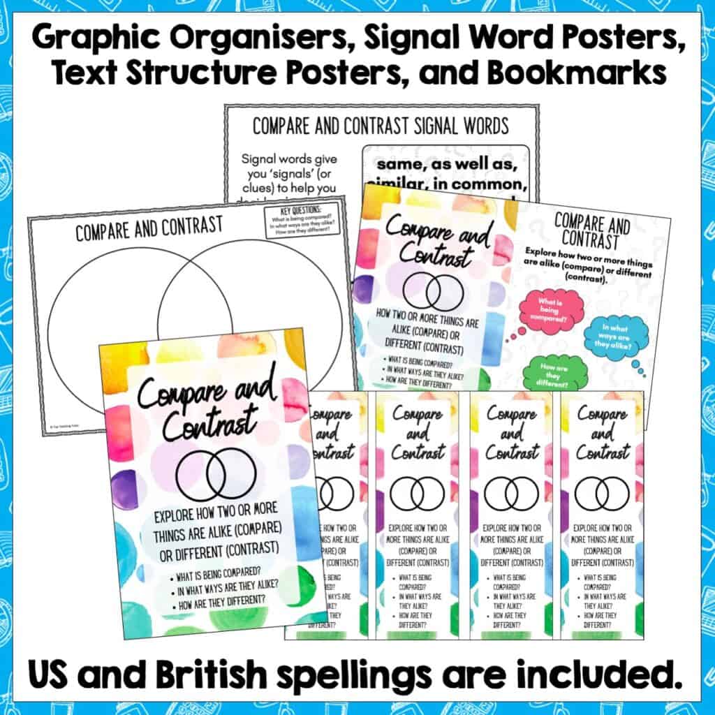 Compare and Contrast Text Structure Passages, Graphic Organisers and