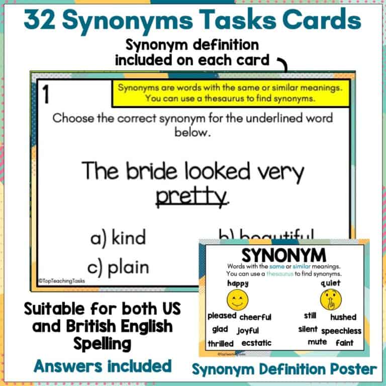 Synonyms Task Cards Semantics Task Cards Top Teaching Tasks