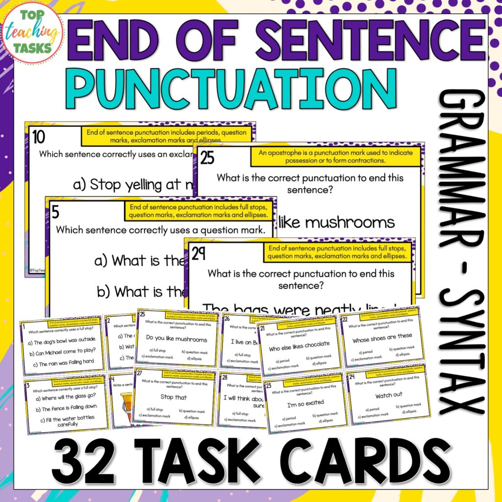 End of Sentence Punctuation Task Cards | Grammar - Syntax Activities