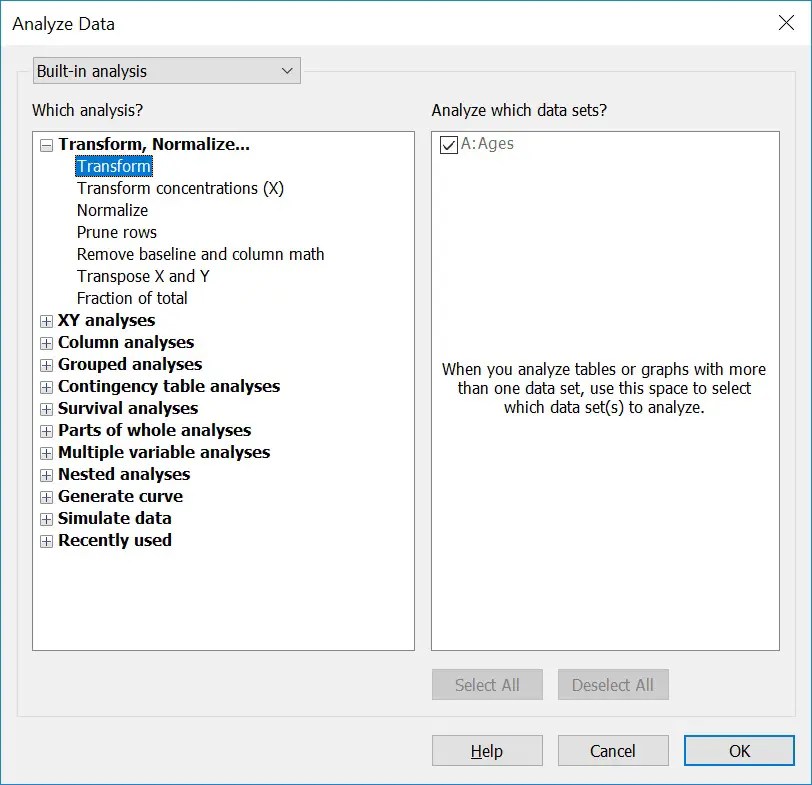 How to log transform data in GraphPad Analyze Data window Top Tip Bio