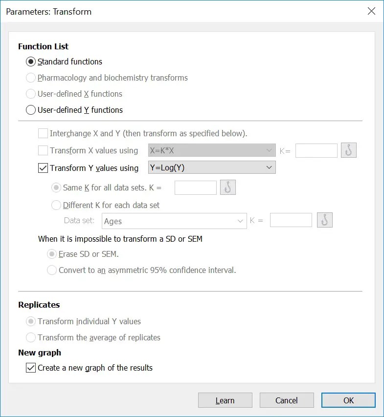 How to log transform data in GraphPad Parameters window Top Tip Bio