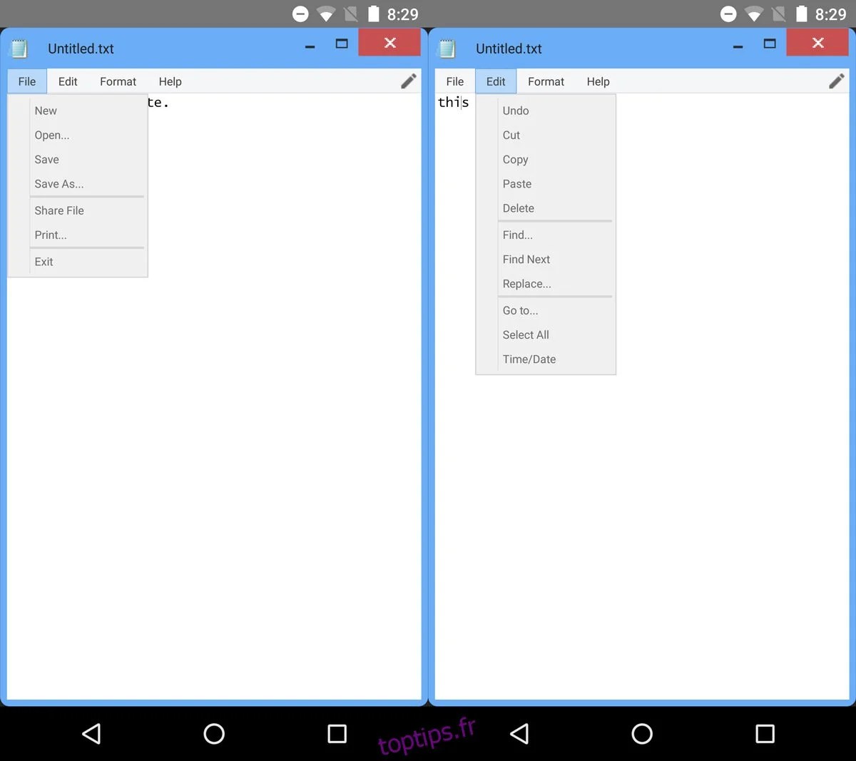 Obtenez l'application Windows Notepad sur Android toptips.fr