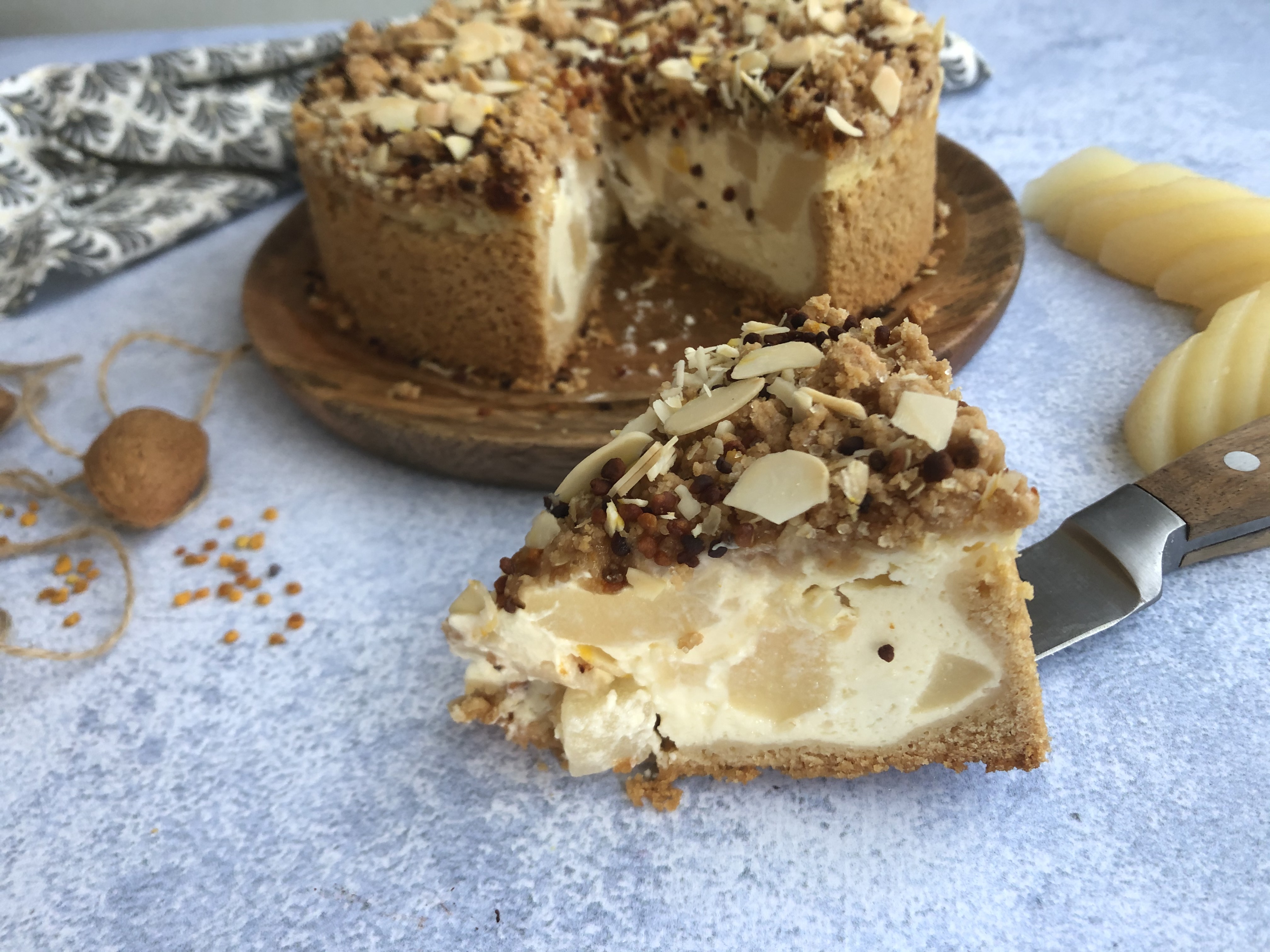 Käsekuchen poire & amande [cheesecake allemand] Toque de Choc