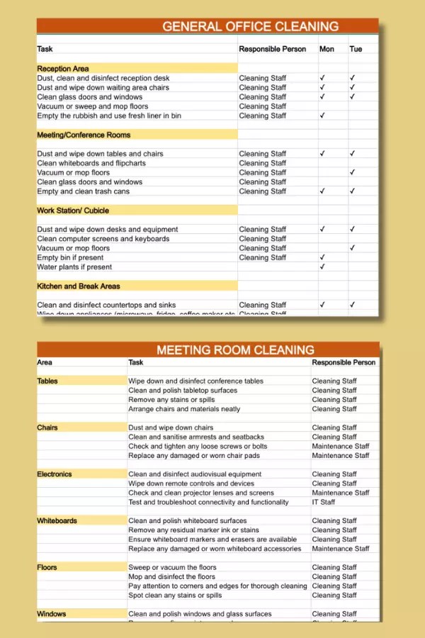 Office Cleaning Checklist Printable