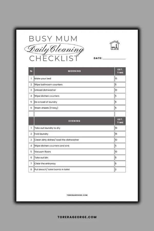 Easy Weekly Cleaning Schedule For Working Mums (Printable!) » Torera