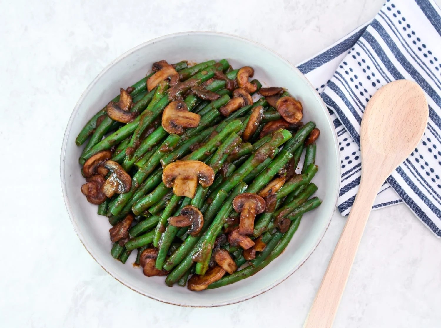 Tori Avey's Plum Glazed Green Beans and Mushrooms Flavorful Sauté