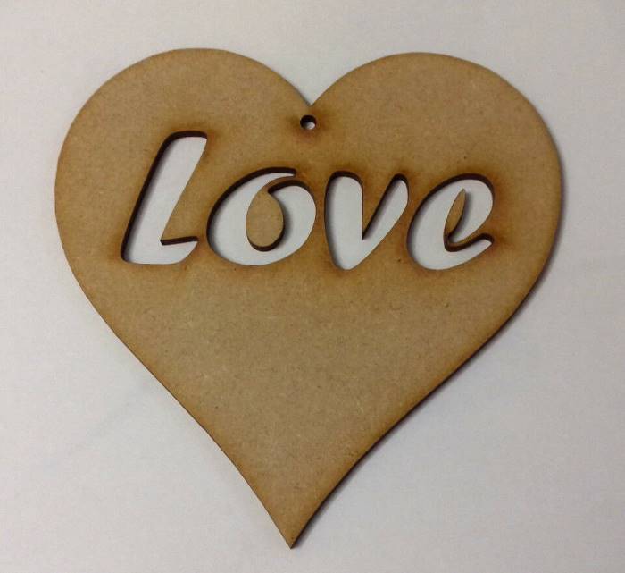 12 x Laser Cut Wooden Heart Craft Shapes 10cm with Love cut out from