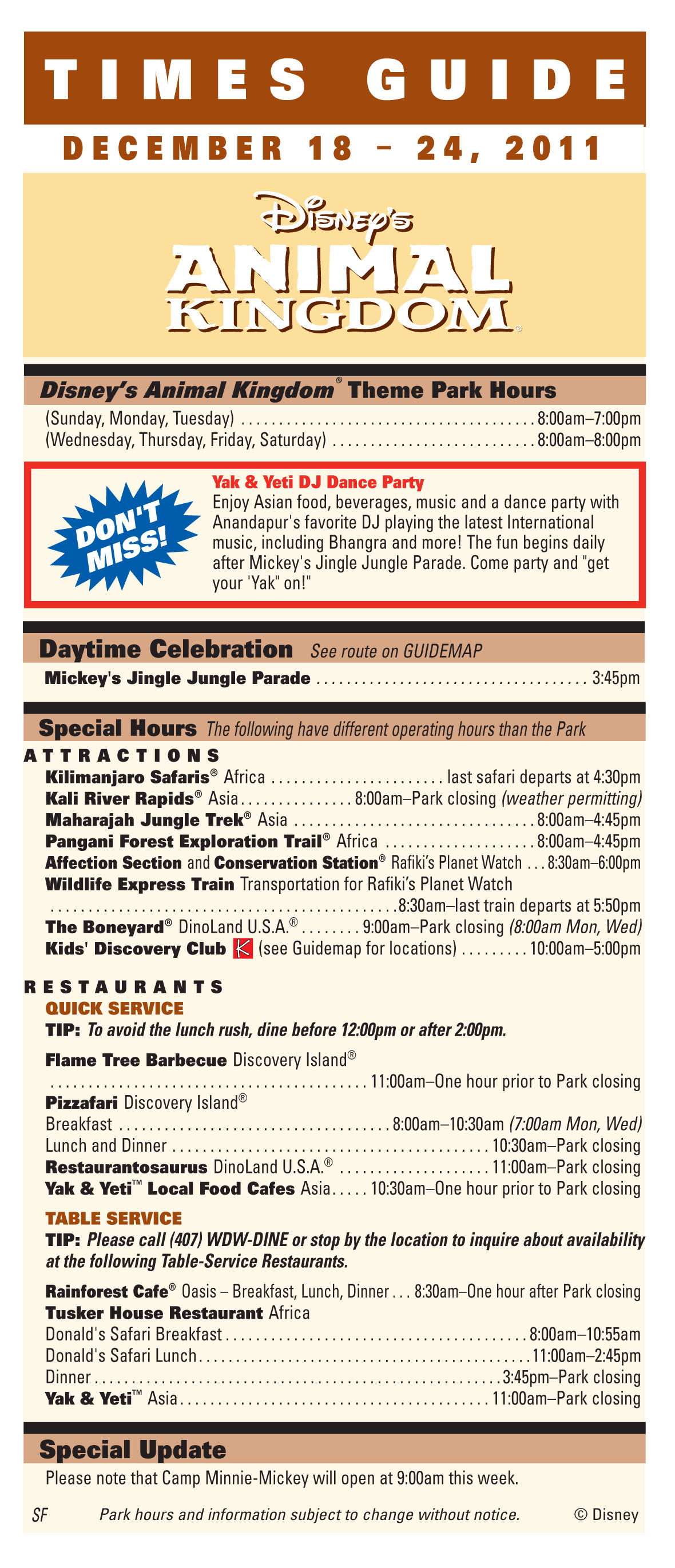 Times Guide Disney's Animal Kingdom December 1824