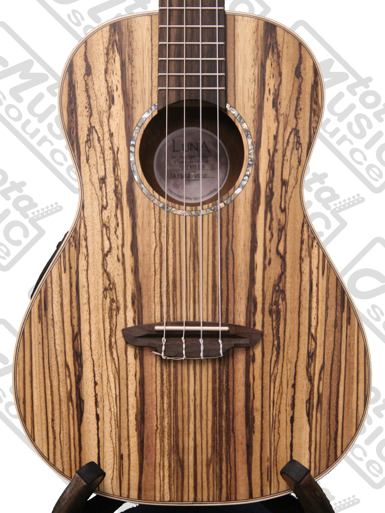 Luna High Tide Series Zebrawood Baritone AcousticElectric Ukulele w/Gigbag & PC, UKE HTB ZBR PC