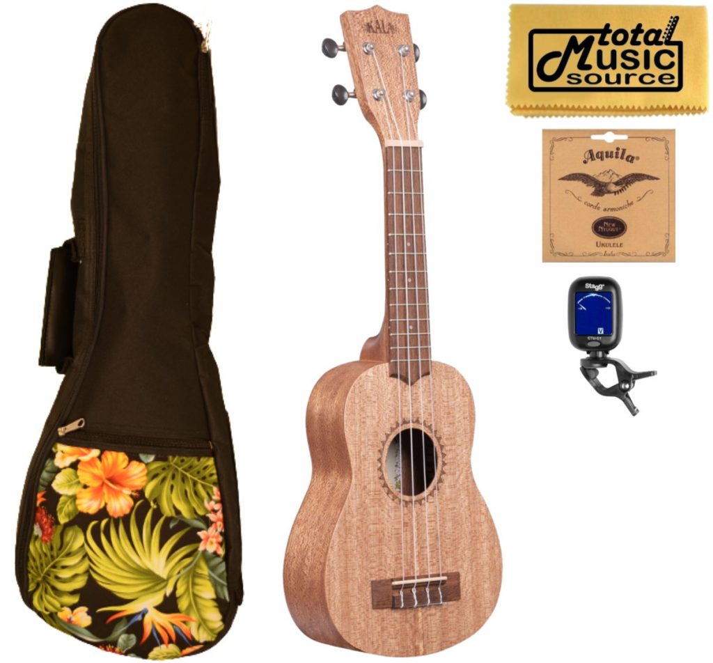 Kala Burled Meranti Soprano Ukulele w/ Floral Padded Gigbag Bundle, KA