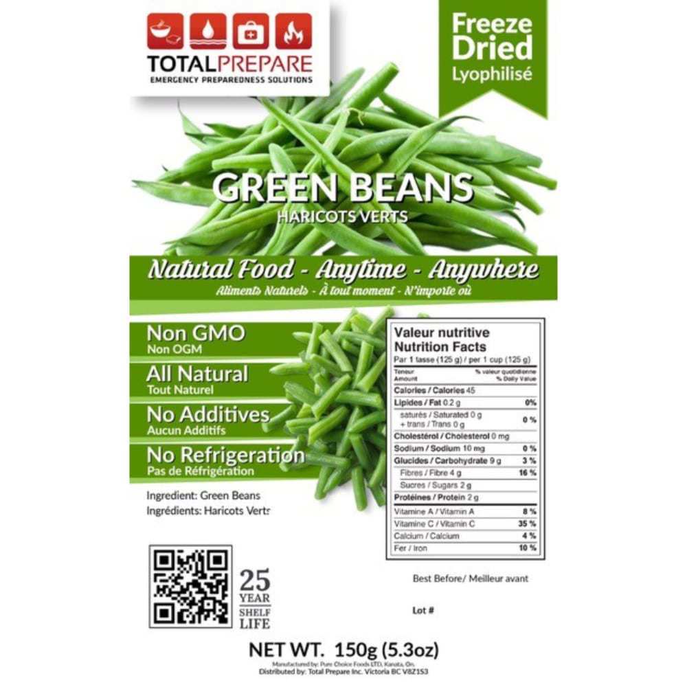 Freeze Dried Green Beans 150g Total Prepare Inc. Canada