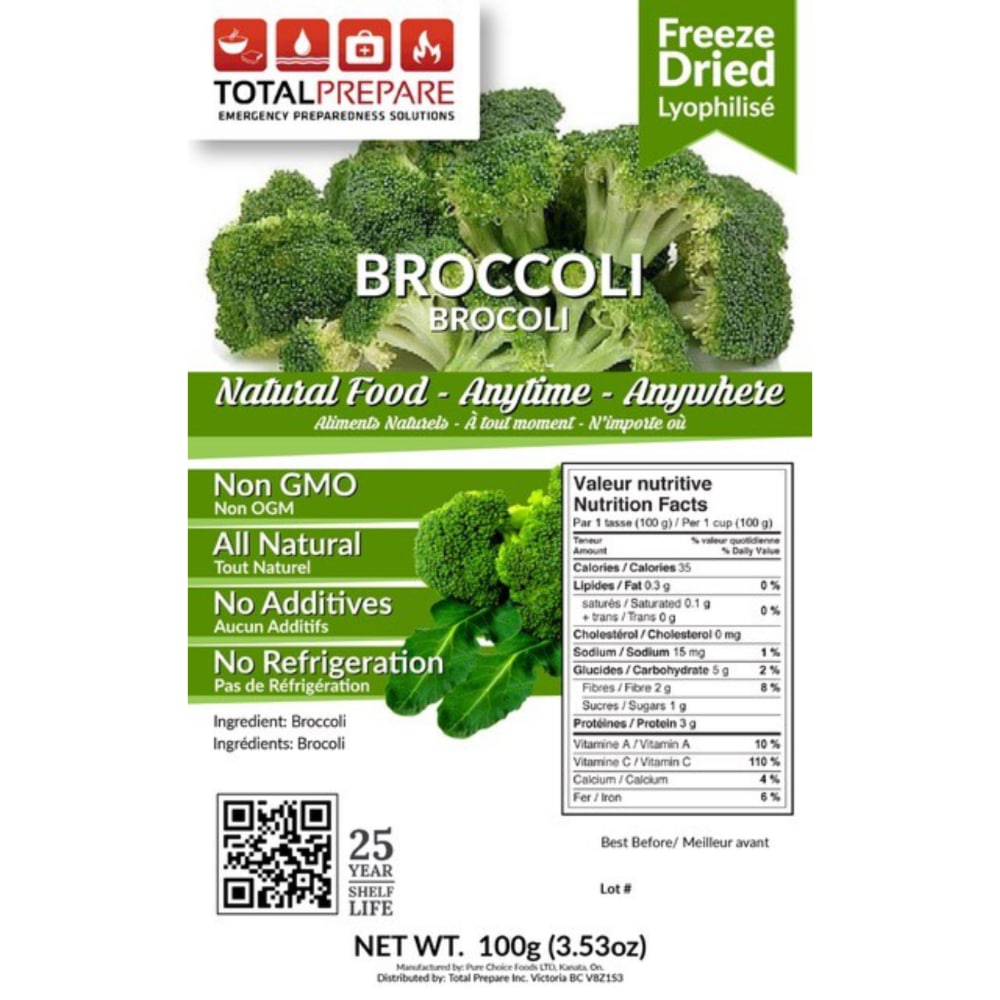 Freeze Dried Broccoli 100g Total Prepare Inc. Canada