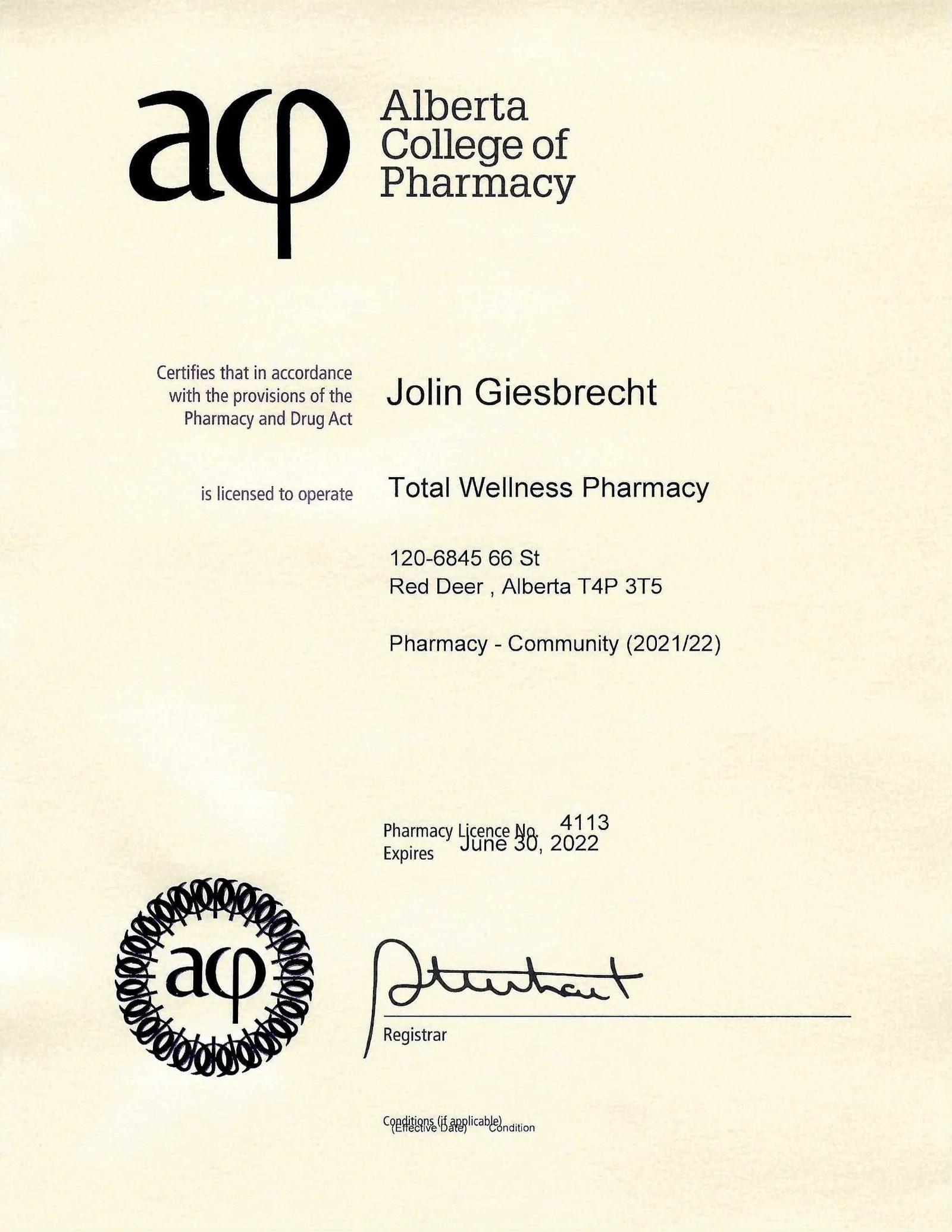 Pharmacy Licence Total Wellness Pharmacy