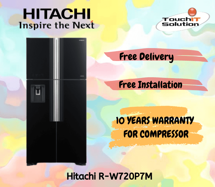Hitachi 586L R W720P7MGBK Big French SidebySide 4Door Refrigerator RW720P7M