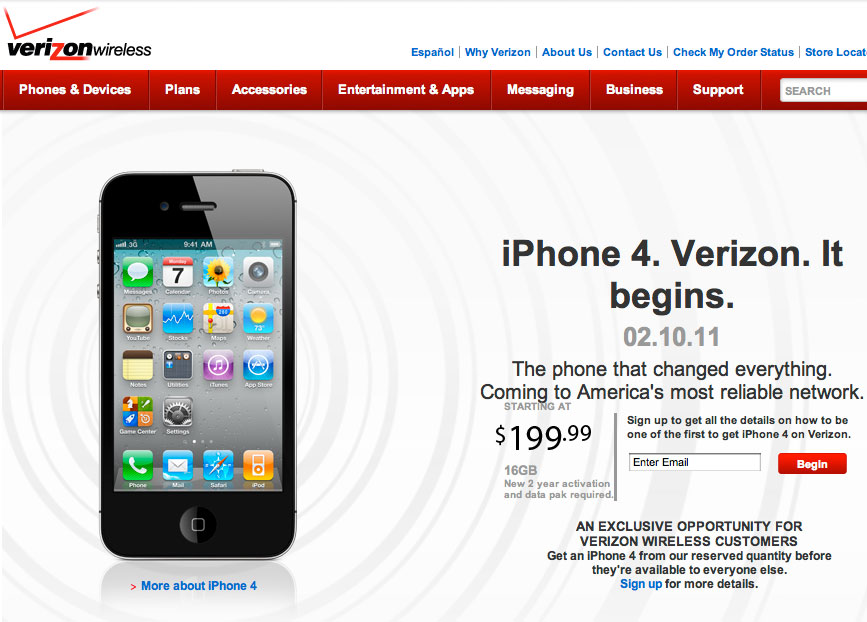 米ベライゾン、CDMA対応のiPhone 4を発表〜アンテナのデザインを改良