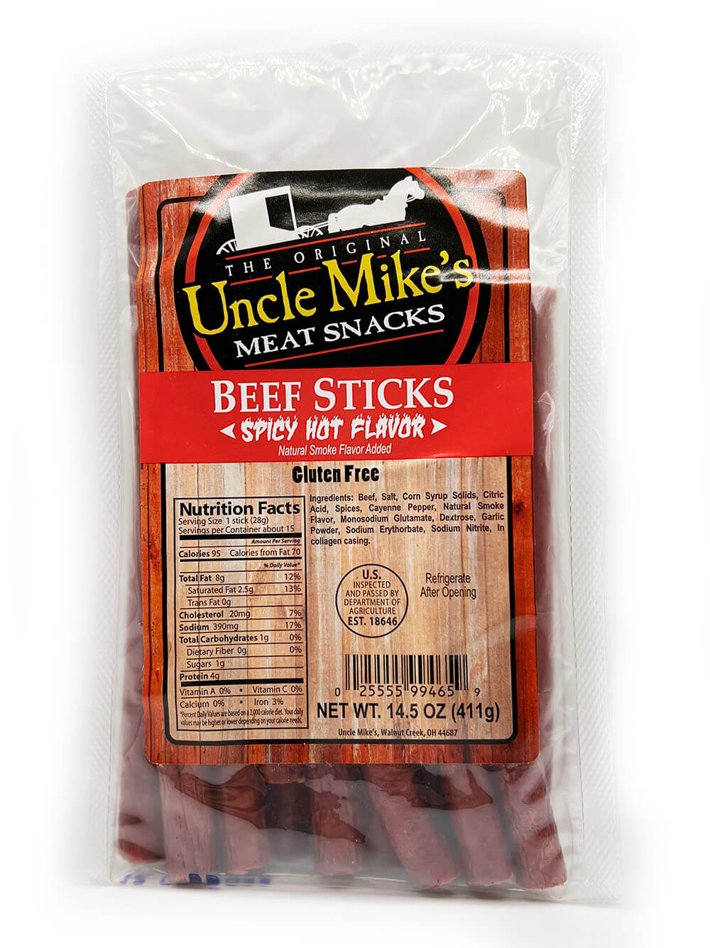Beef Stick Uncle Mike’s Spicy Hot 14.5 oz. pkg Touch of Amish