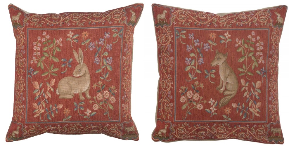 Medieval Fox and Rabbit French Tapestry Cushions Pillows