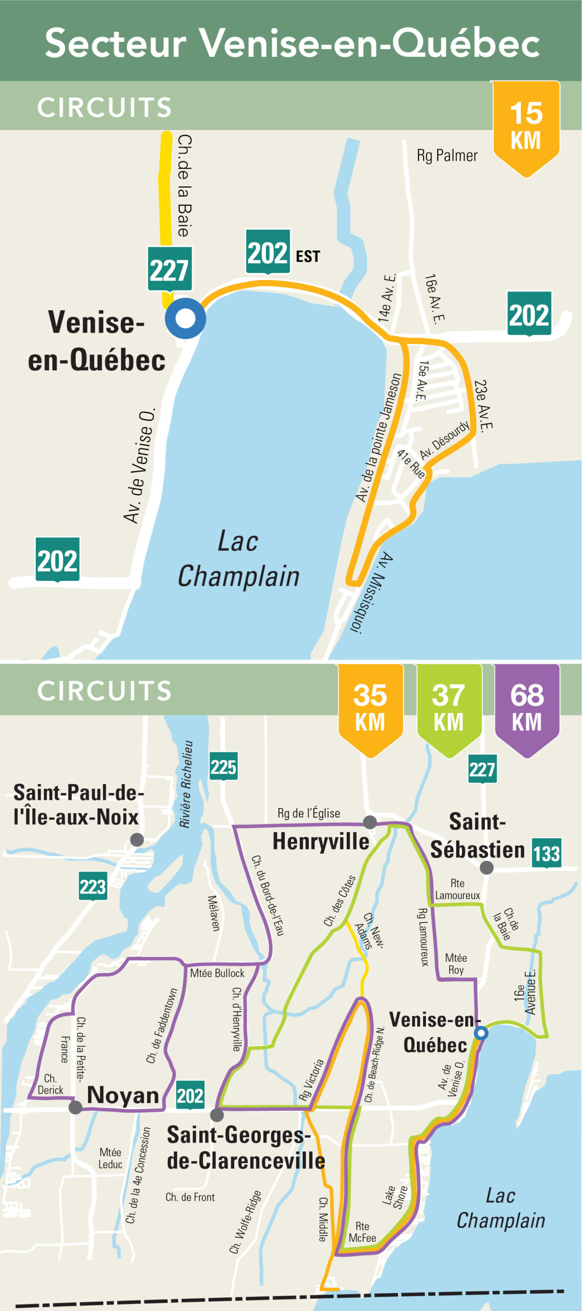 The 40 cycling circuits Tourisme VeniseenQuébec Lac Champlain
