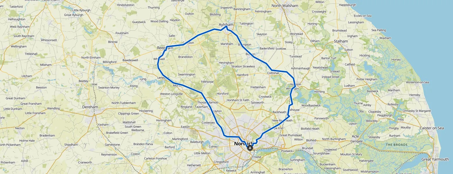 Marriotts Way Norwich Map Bure Valley Railway and Marriott's way loop from Norwich Fahrradtour