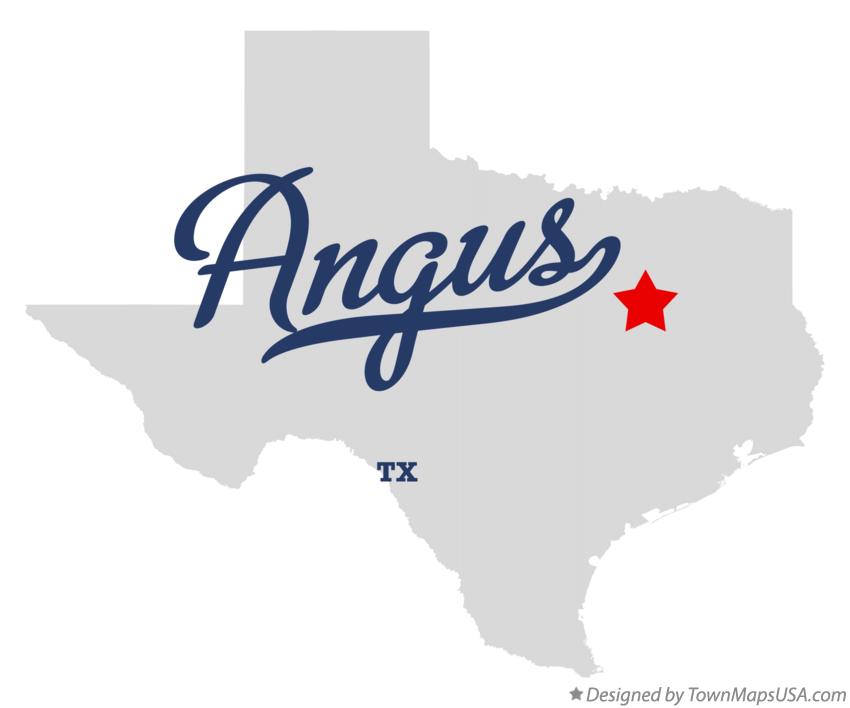 Map of Angus, TX, Texas