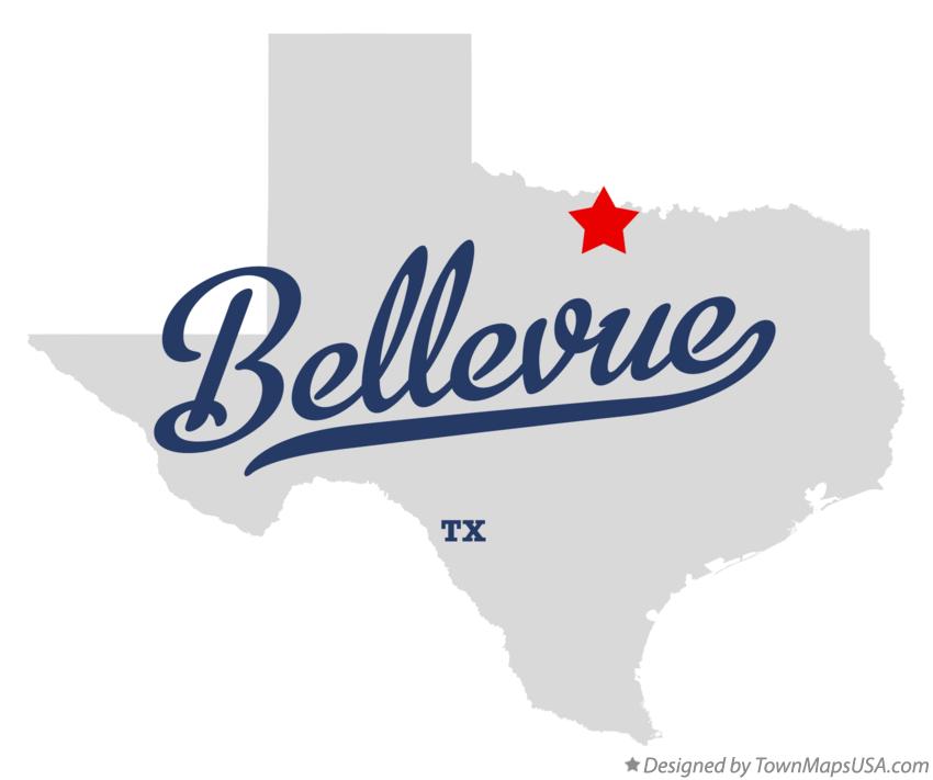 Map of Bellevue, TX, Texas