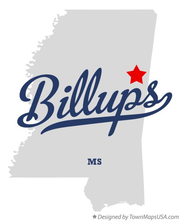 Map of Billups, MS, Mississippi