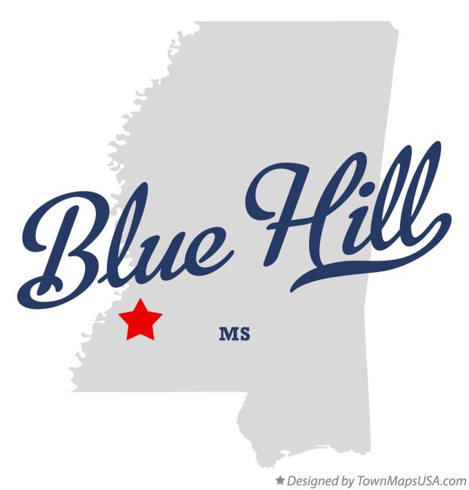 Map of Blue Hill, MS, Mississippi