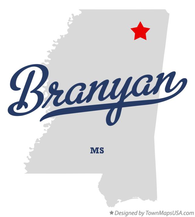 Map of Branyan, MS, Mississippi