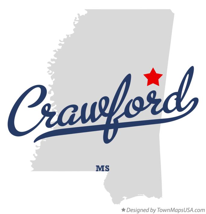Map of Crawford, MS, Mississippi