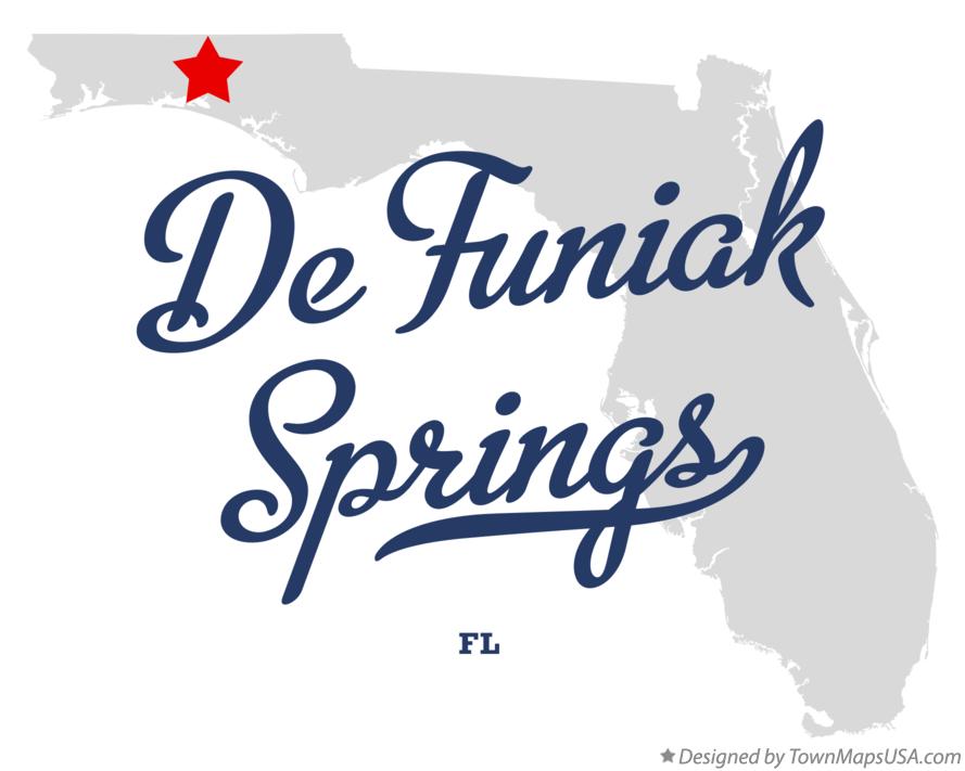 Map of De Funiak Springs, FL, Florida