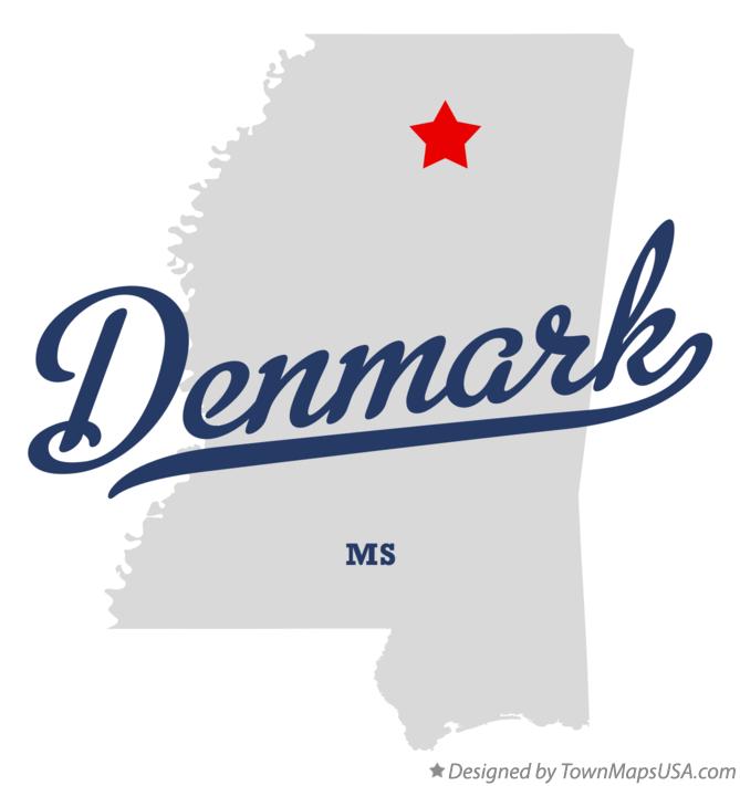 Map of Denmark, MS, Mississippi