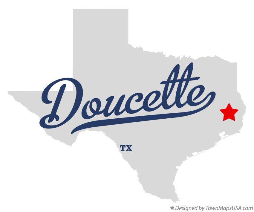 Map of Doucette, TX, Texas