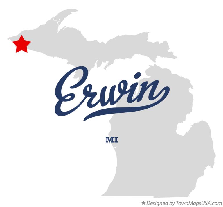 Map of Erwin, MI, Michigan