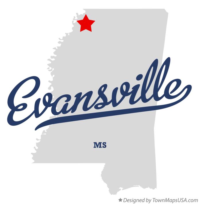 Map of Evansville, MS, Mississippi