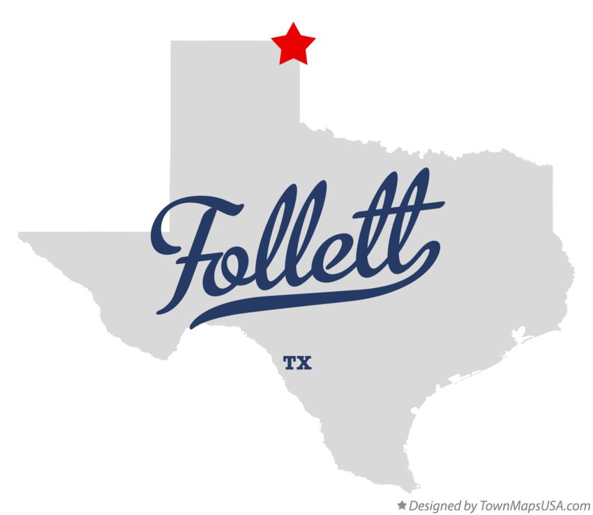 Map of Follett, TX, Texas